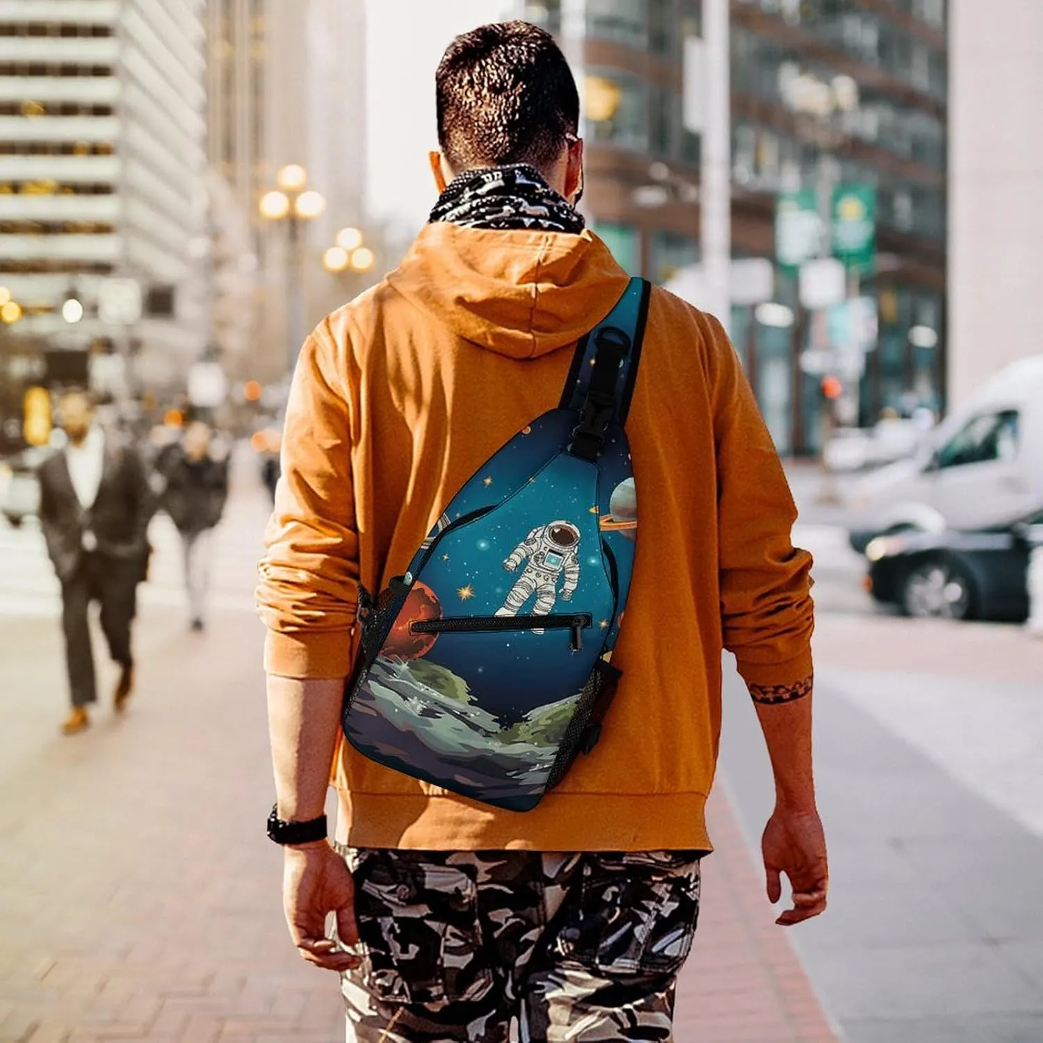 Sling Bag Crossbody Backpack for Men Women Outer Space Rocket Astronaut Chest Bag Crossbody Bag for Travel Sport Running