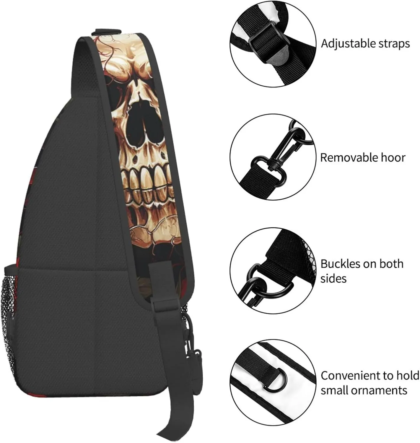 Sling Bag Crossbody Backpack for Men Women Skull Rose-Red Chest Bag Crossbody Bag for Travel Sport Running
