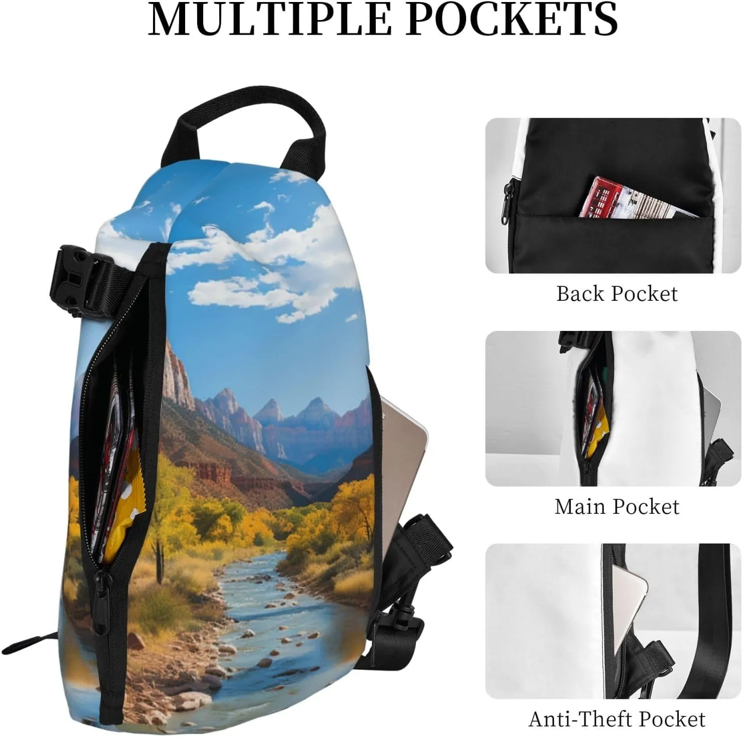 Sling Bag Crossbody Backpack for Men Women Zion national park Chest Bag Crossbody Bag for Travel Sport Running