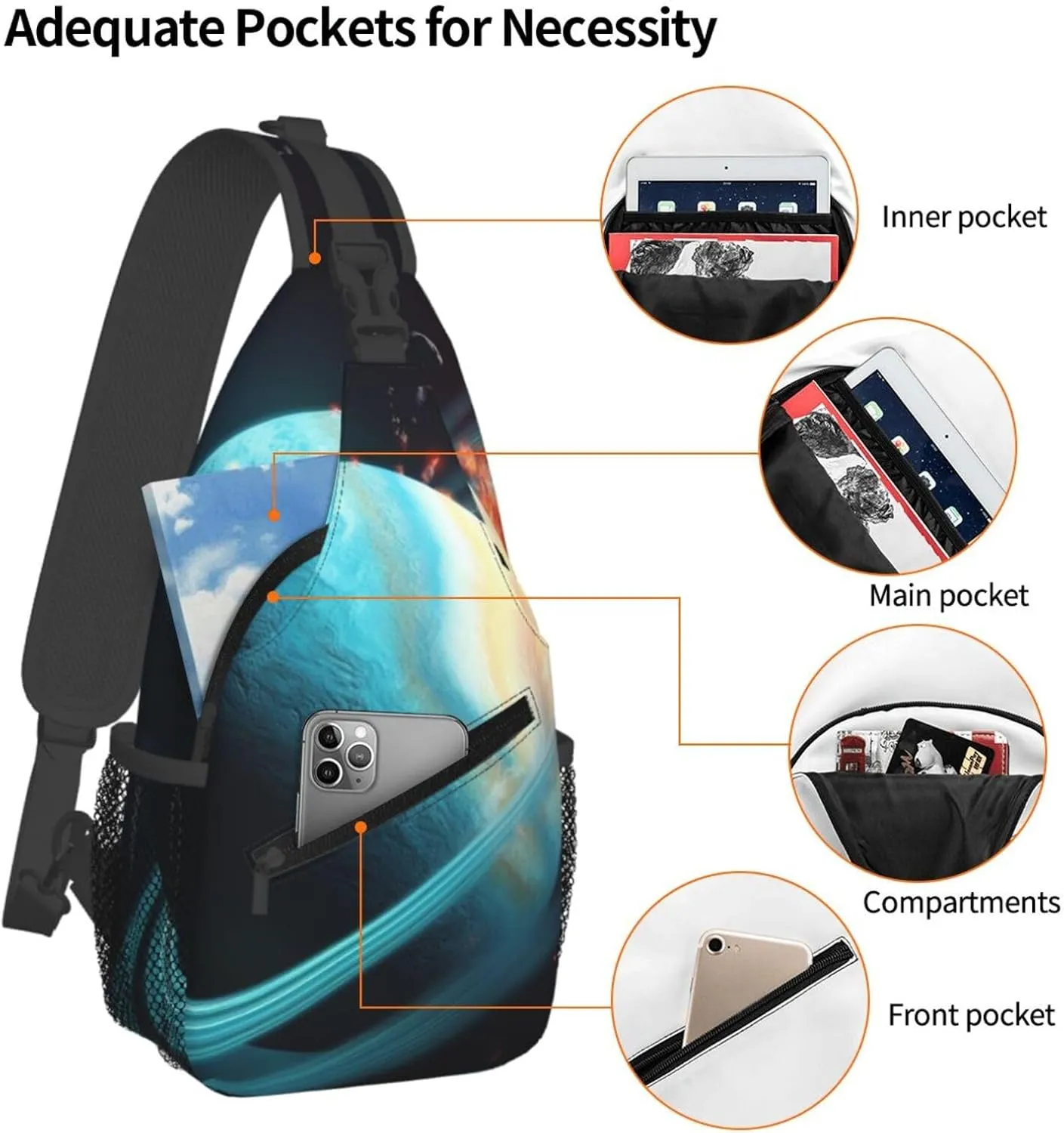 Sling Bag Crossbody Sling Backpack for Men Women Uranus Impact Cross Chest Bag Travel Hiking Daypack