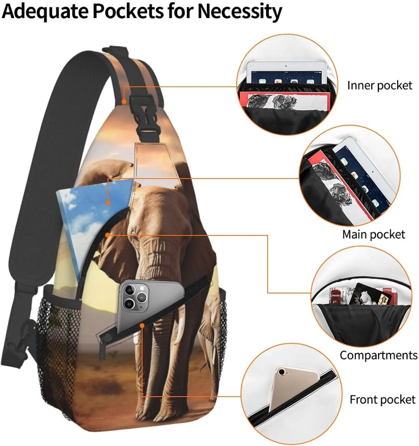 Sling Bag Crossbody Sling Backpack for Men Women Walking Elephant Cross Chest Bag Travel Hiking Daypack