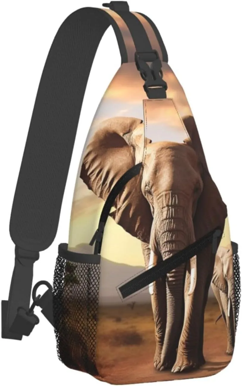 Sling Bag Crossbody Sling Backpack for Men Women Walking Elephant Cross Chest Bag Travel Hiking Daypack