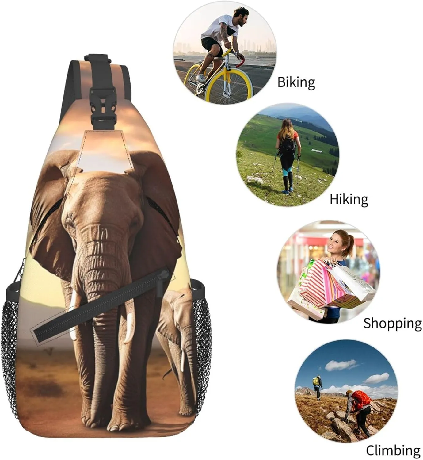 Sling Bag Crossbody Sling Backpack for Men Women Walking Elephant Cross Chest Bag Travel Hiking Daypack