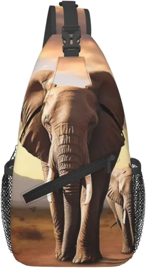 Sling Bag Crossbody Sling Backpack for Men Women Walking Elephant Cross Chest Bag Travel Hiking Daypack