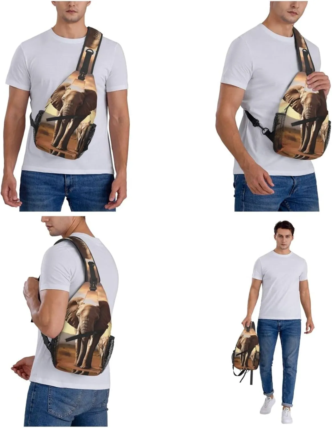 Sling Bag Crossbody Sling Backpack for Men Women Walking Elephant Cross Chest Bag Travel Hiking Daypack