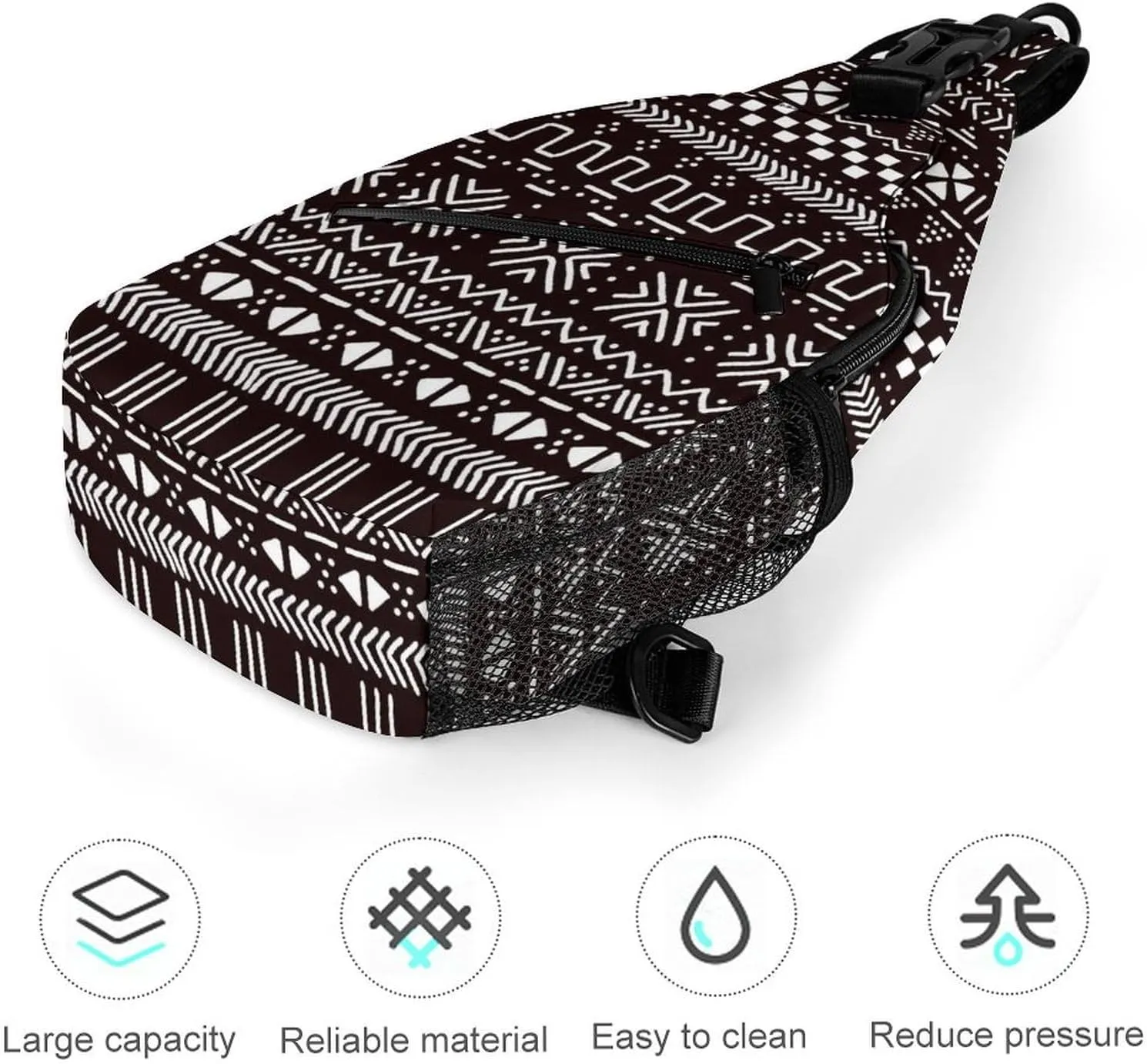 Sling Bag Crossbody Sling Backpack for Women Men Travel Hiking Daypack Chest Shoulder Bag (for Traditional Ethnic African Mudcloth Pattern)