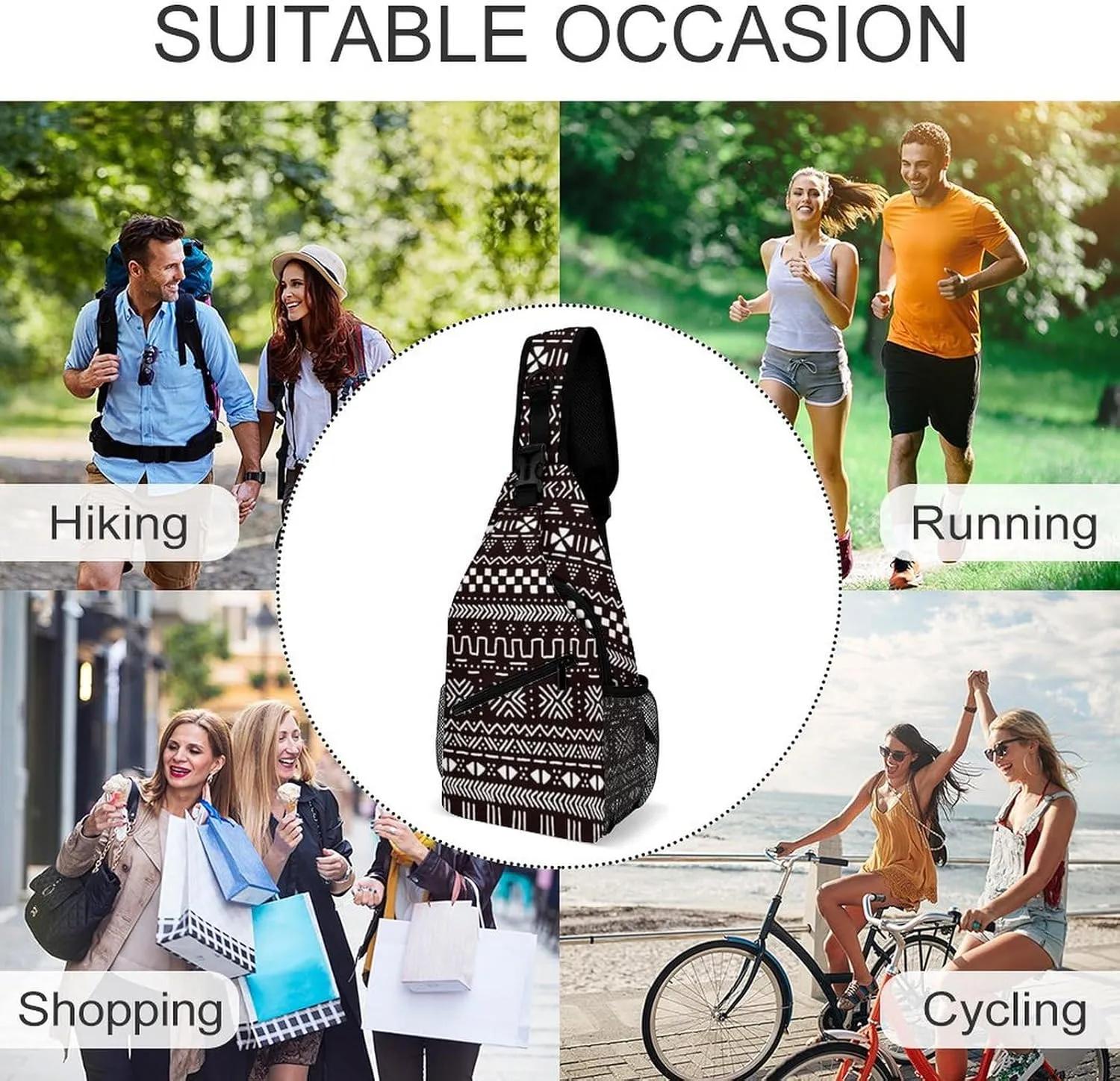 Sling Bag Crossbody Sling Backpack for Women Men Travel Hiking Daypack Chest Shoulder Bag (for Traditional Ethnic African Mudcloth Pattern)