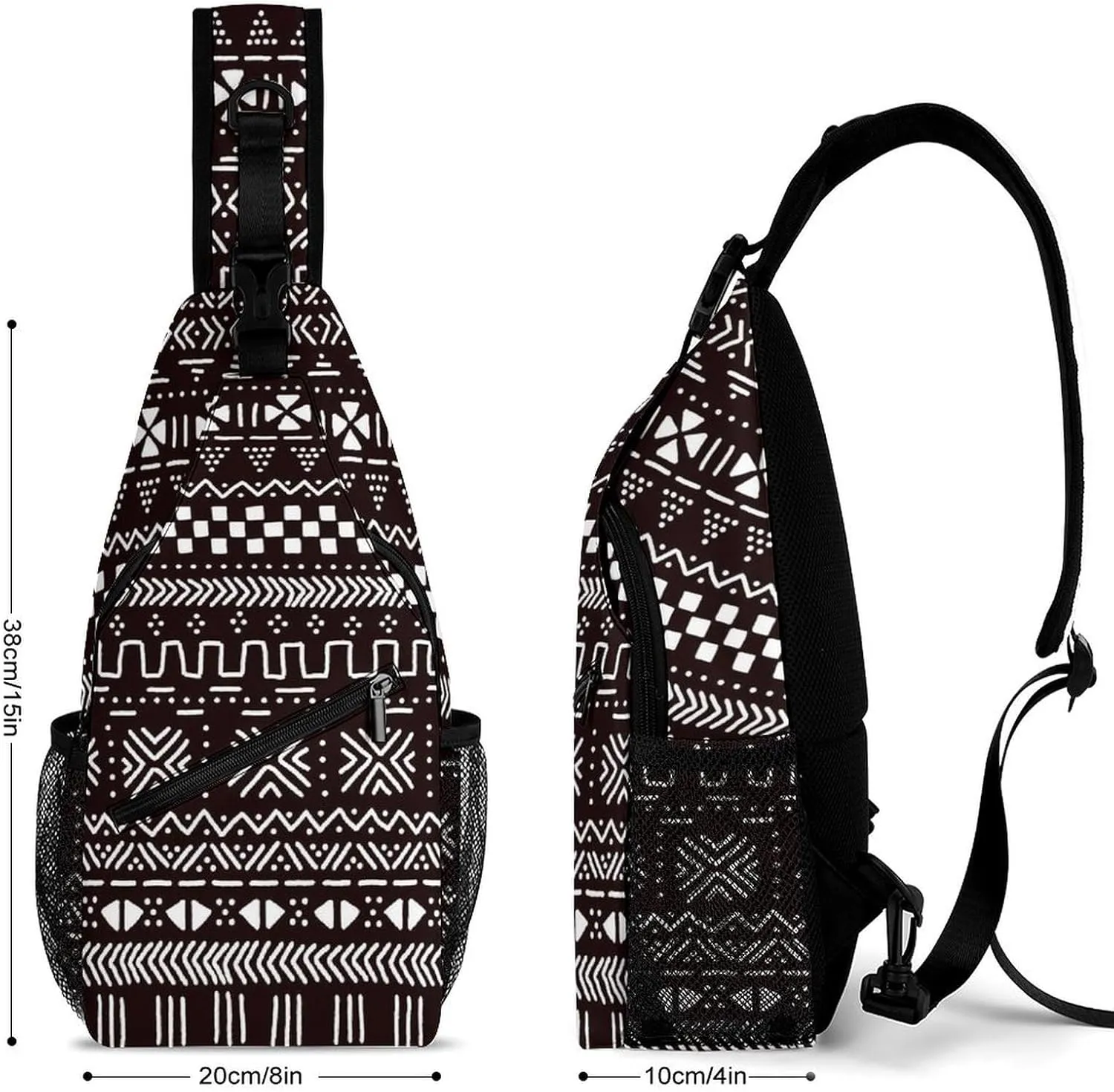 Sling Bag Crossbody Sling Backpack for Women Men Travel Hiking Daypack Chest Shoulder Bag (for Traditional Ethnic African Mudcloth Pattern)