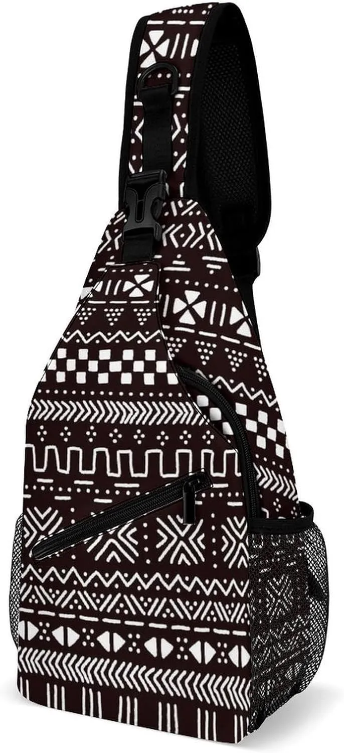 Sling Bag Crossbody Sling Backpack for Women Men Travel Hiking Daypack Chest Shoulder Bag (for Traditional Ethnic African Mudcloth Pattern)