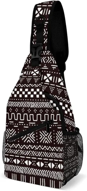 Sling Bag Crossbody Sling Backpack for Women Men Travel Hiking Daypack Chest Shoulder Bag (for Traditional Ethnic African Mudcloth Pattern)