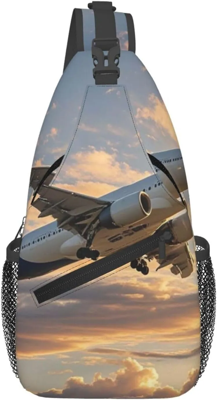 Sling Bag for Men Women Crossbody Backpack Beautiful Sky Airplane Crossbody Bag Chest Bag for Travel Sport