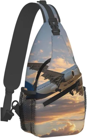 Sling Bag for Men Women Crossbody Backpack Beautiful Sky Airplane Crossbody Bag Chest Bag for Travel Sport