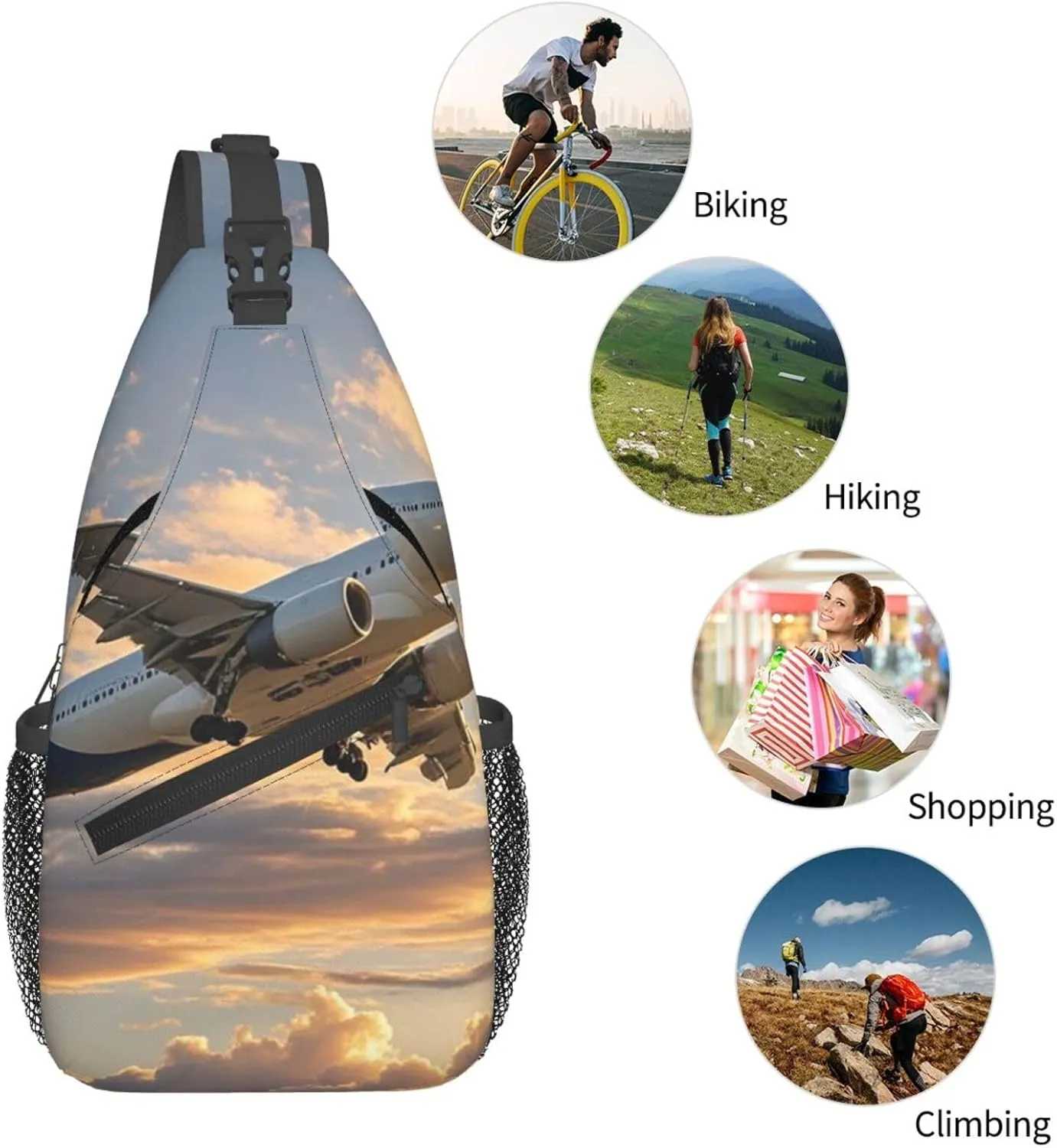 Sling Bag for Men Women Crossbody Backpack Beautiful Sky Airplane Crossbody Bag Chest Bag for Travel Sport