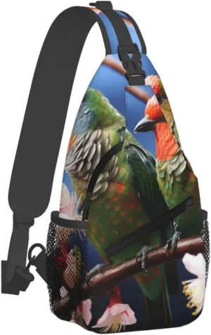Sling Bag for Men Women Crossbody Backpack Birds flower nature green colors Crossbody Bag Chest Bag for Travel Sport