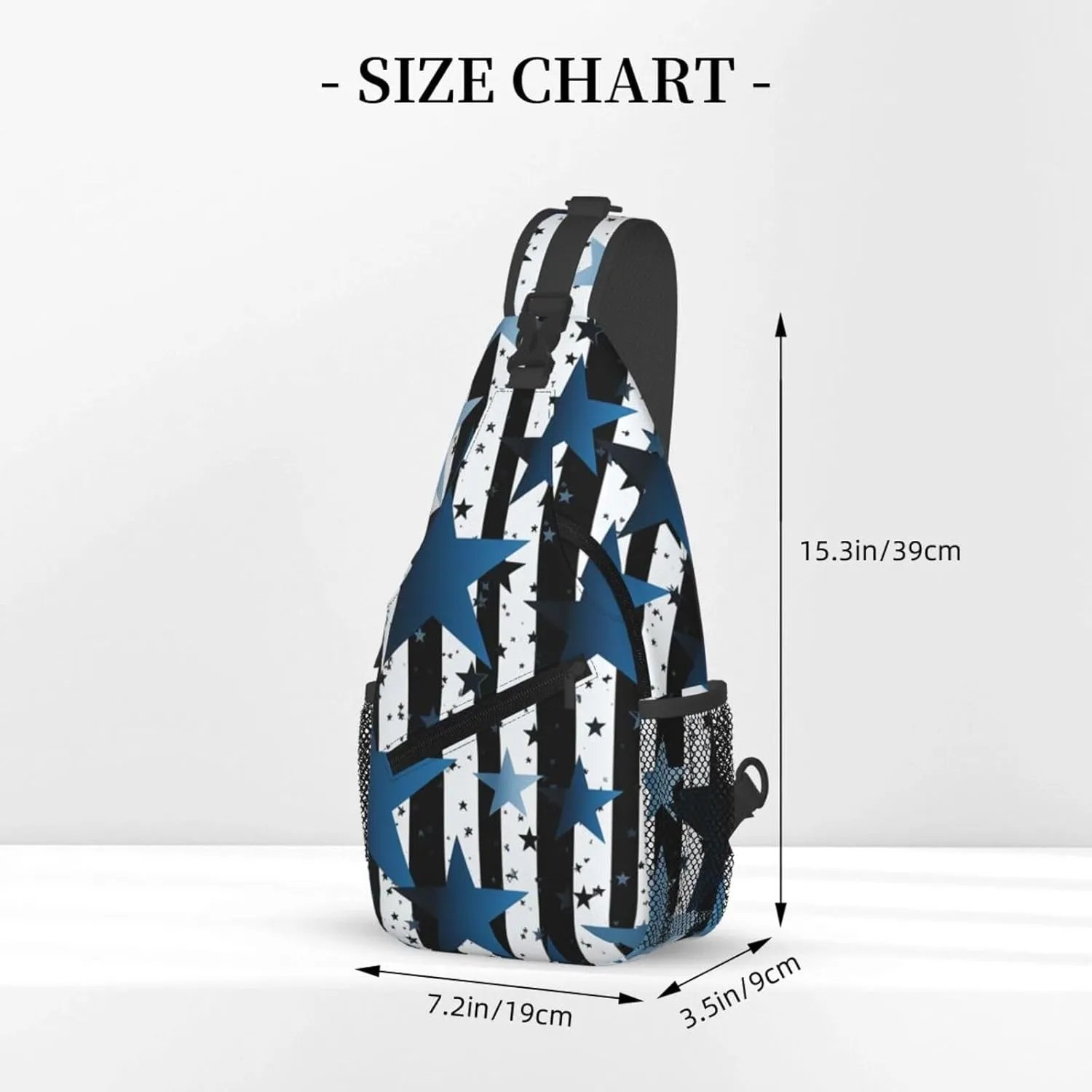 Sling Bag for Men Women Crossbody Backpack Blue black white stripes and stars Crossbody Bag Chest Bag for Travel Sport