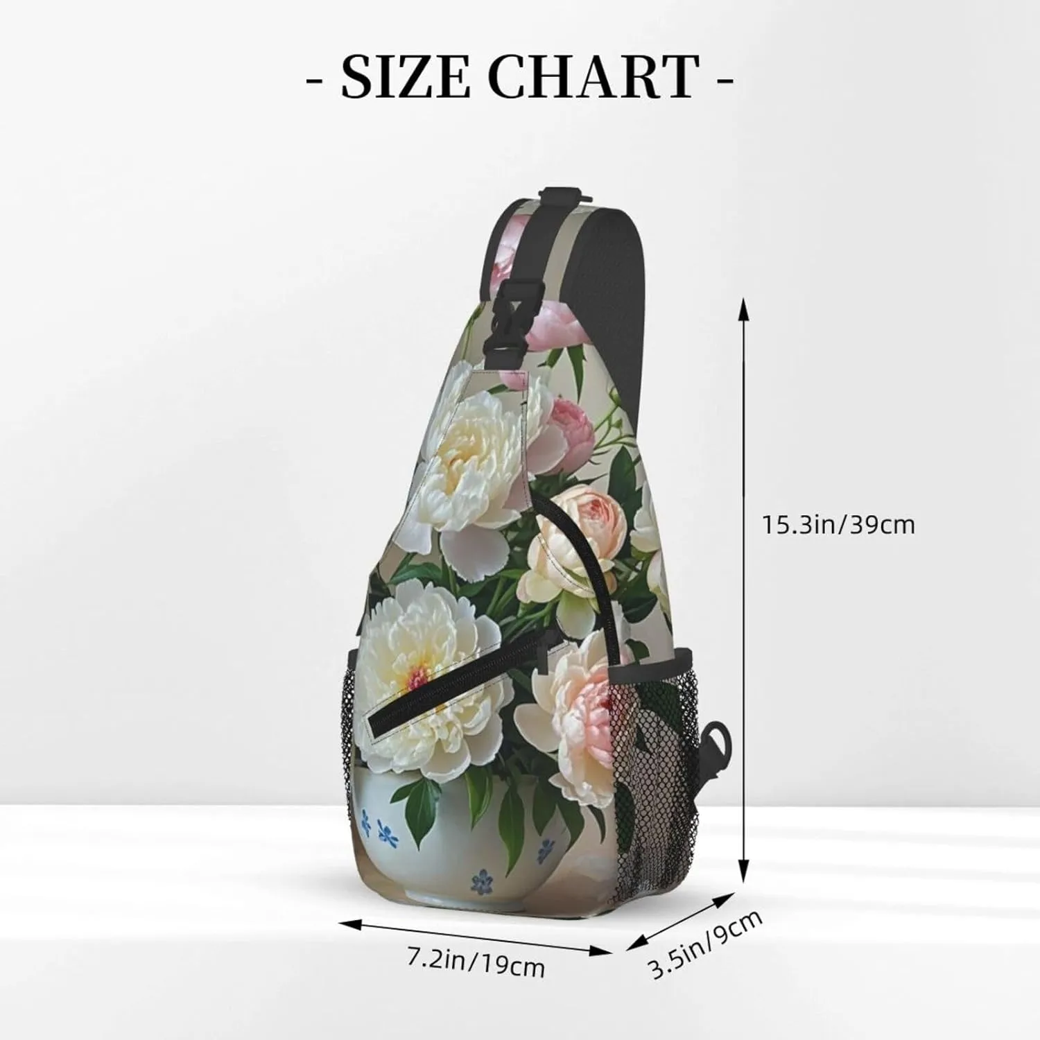 Sling Bag for Men Women Crossbody Backpack Bowl with Peonies and Rose Crossbody Bag Chest Bag for Travel Sport