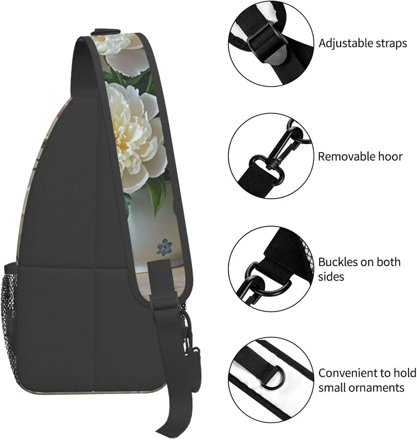 Sling Bag for Men Women Crossbody Backpack Bowl with Peonies and Rose Crossbody Bag Chest Bag for Travel Sport