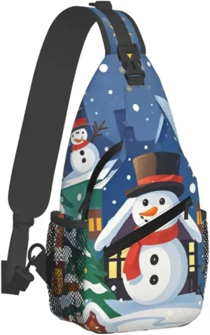 Sling Bag for Men Women Crossbody Backpack Christmas Snowmen and Houses Crossbody Bag Chest Bag for Travel Sport