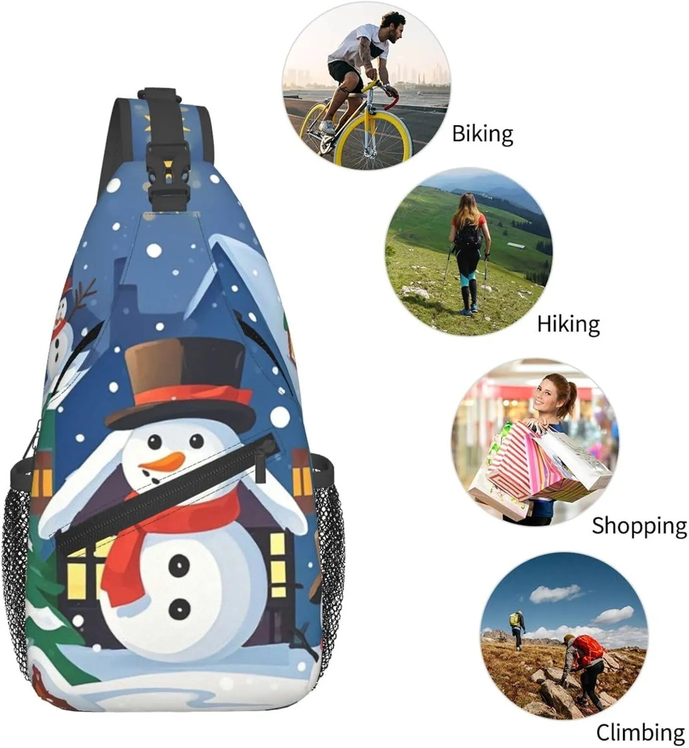 Sling Bag for Men Women Crossbody Backpack Christmas Snowmen and Houses Crossbody Bag Chest Bag for Travel Sport