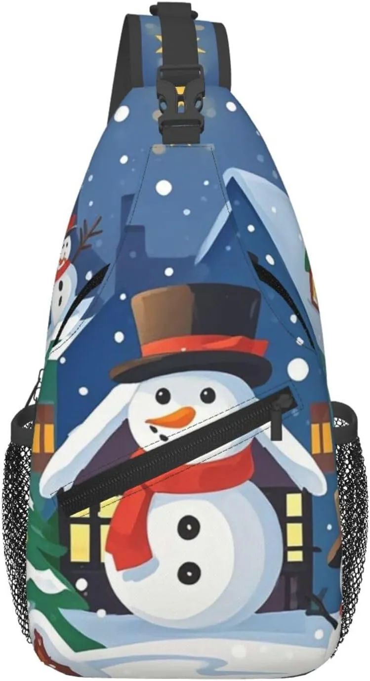 Sling Bag for Men Women Crossbody Backpack Christmas Snowmen and Houses Crossbody Bag Chest Bag for Travel Sport