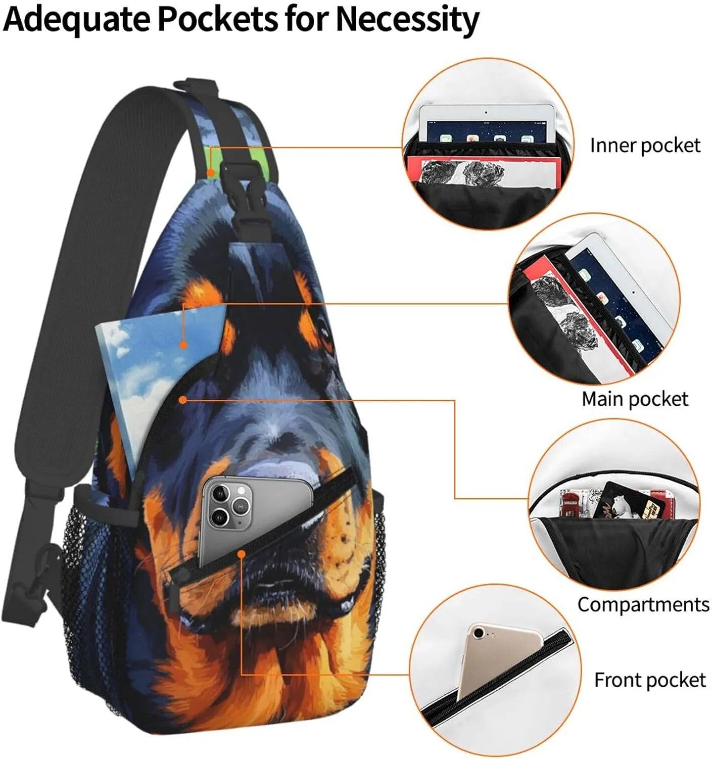 Sling Bag for Men Women Crossbody Backpack Cool Rottweiler Dog Art Crossbody Bag Chest Bag for Travel Sport