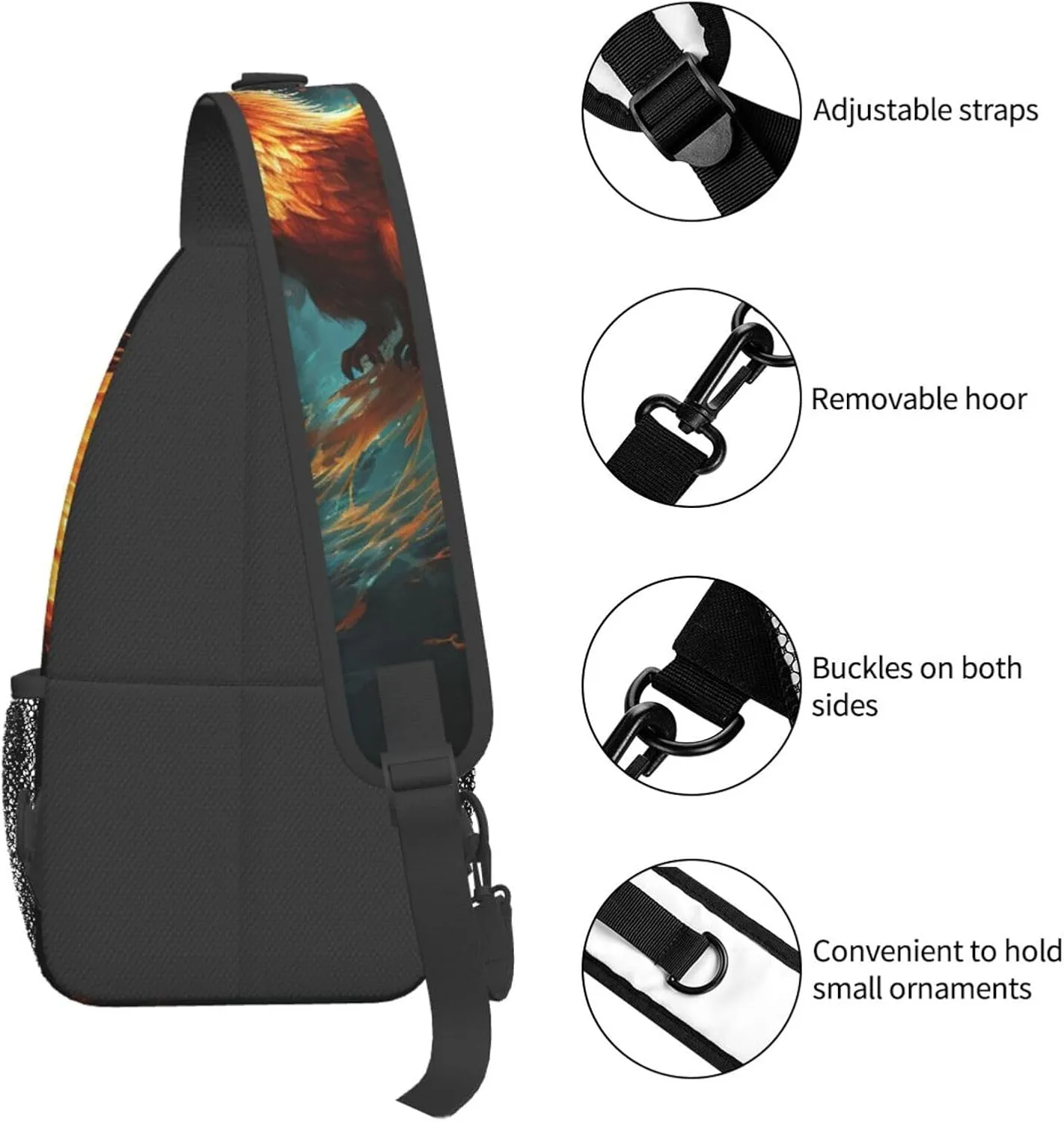 Sling Bag for Men Women Crossbody Backpack Fire and water phoenix Crossbody Bag Chest Bag for Travel Sport