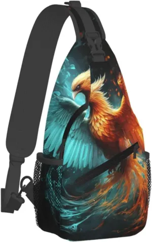 Sling Bag for Men Women Crossbody Backpack Fire and water phoenix Crossbody Bag Chest Bag for Travel Sport