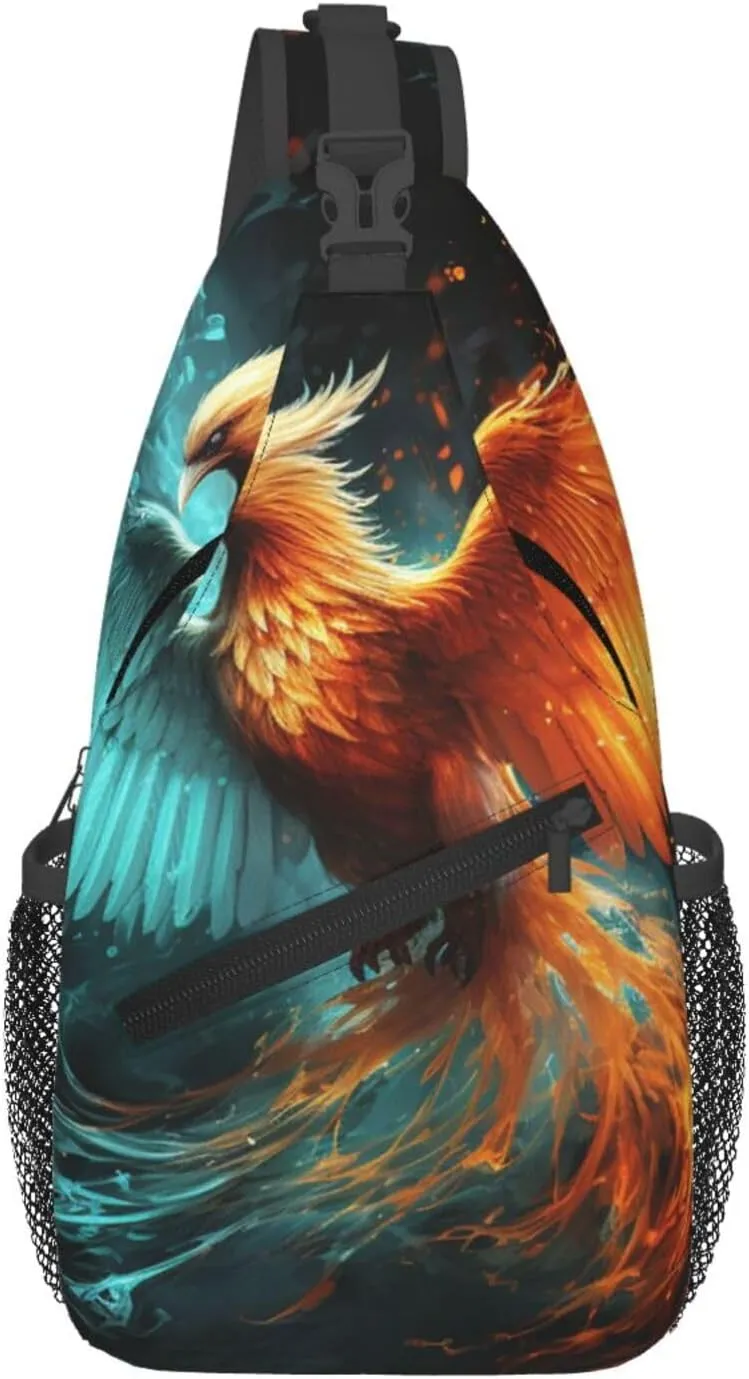 Sling Bag for Men Women Crossbody Backpack Fire and water phoenix Crossbody Bag Chest Bag for Travel Sport
