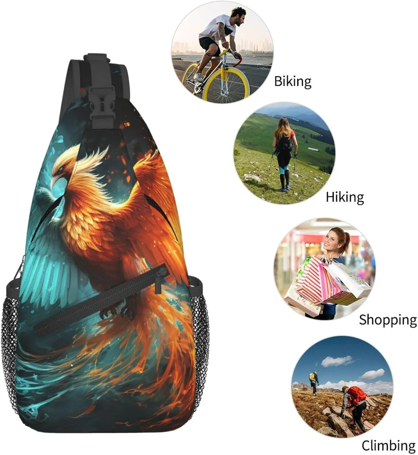 Sling Bag for Men Women Crossbody Backpack Fire and water phoenix Crossbody Bag Chest Bag for Travel Sport