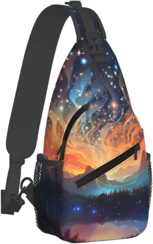 Sling Bag for Men Women Crossbody Backpack Gradient starry sky Crossbody Bag Chest Bag for Travel Sport