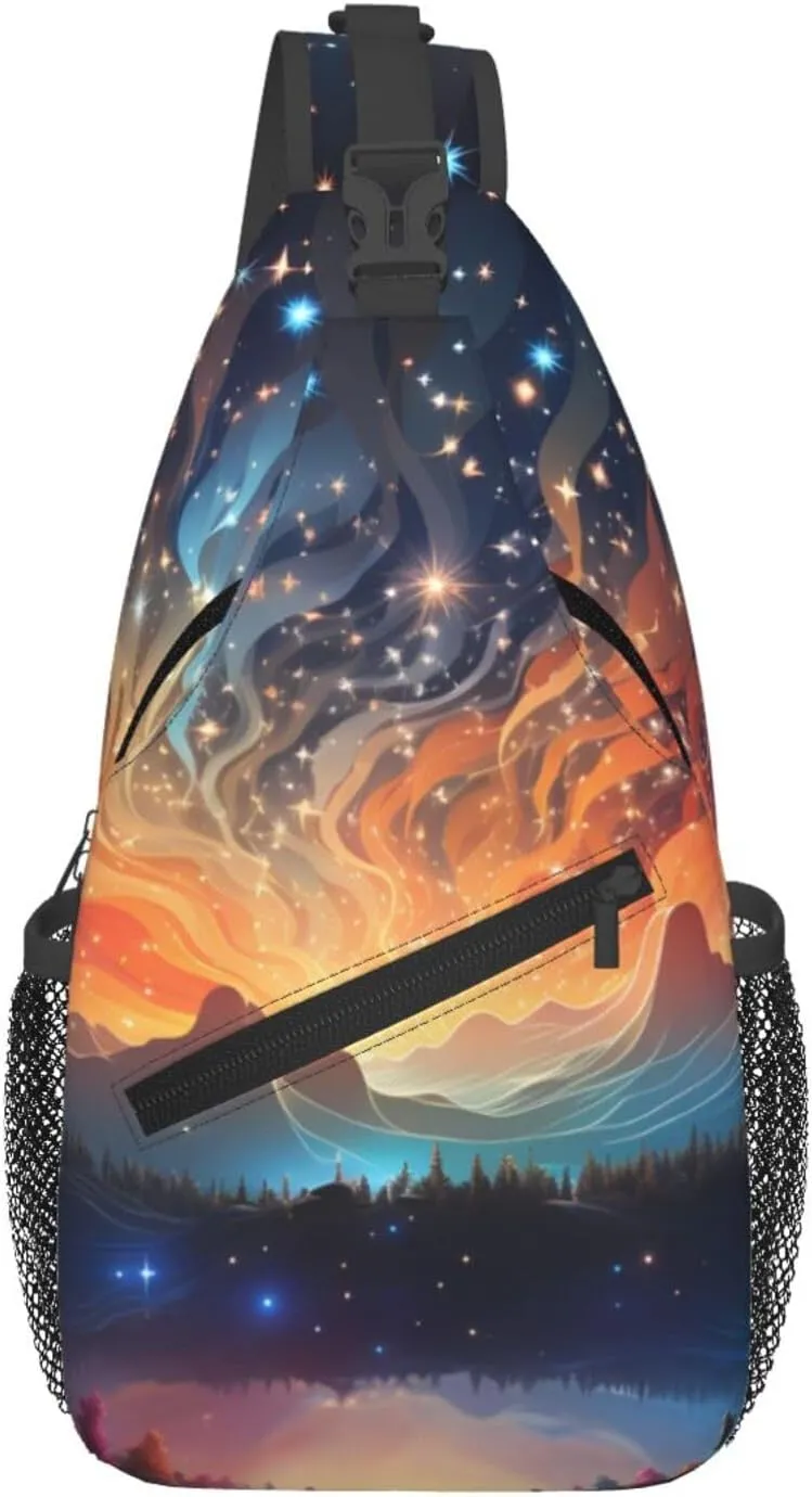 Sling Bag for Men Women Crossbody Backpack Gradient starry sky Crossbody Bag Chest Bag for Travel Sport