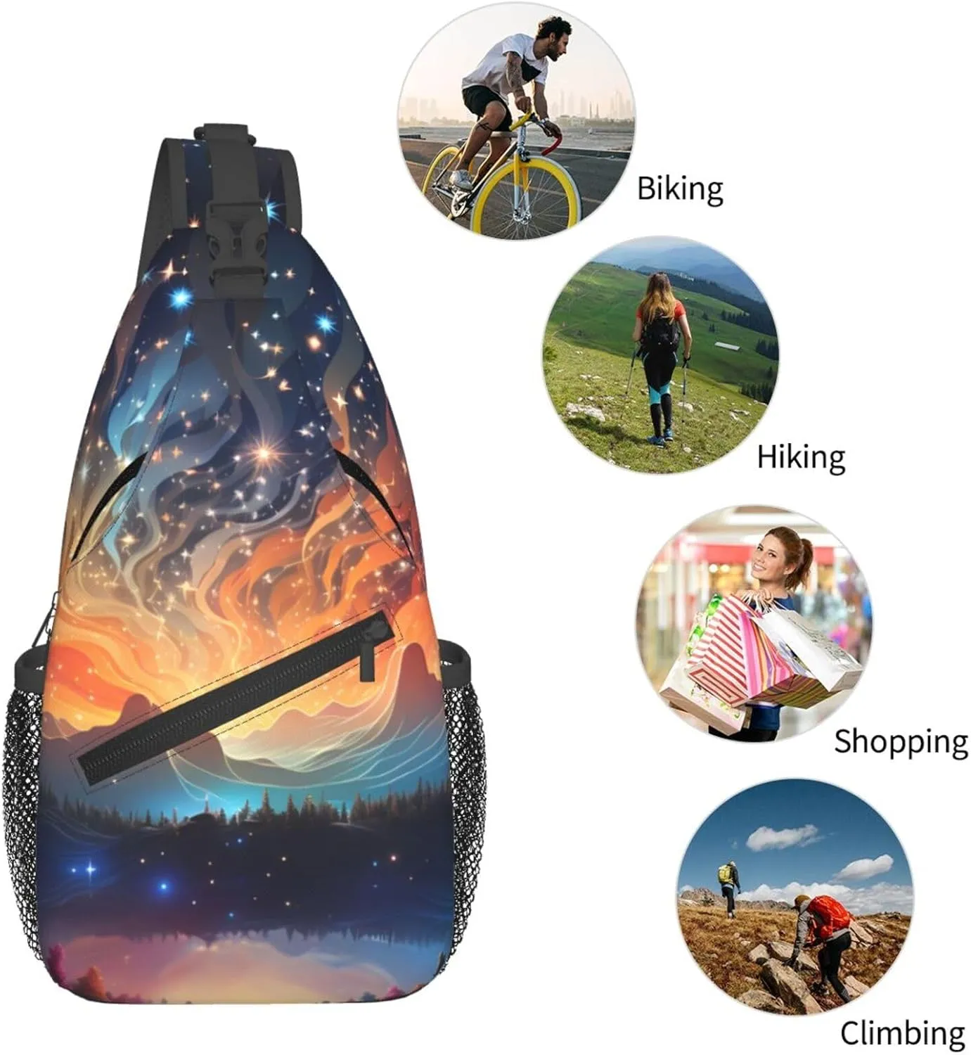 Sling Bag for Men Women Crossbody Backpack Gradient starry sky Crossbody Bag Chest Bag for Travel Sport