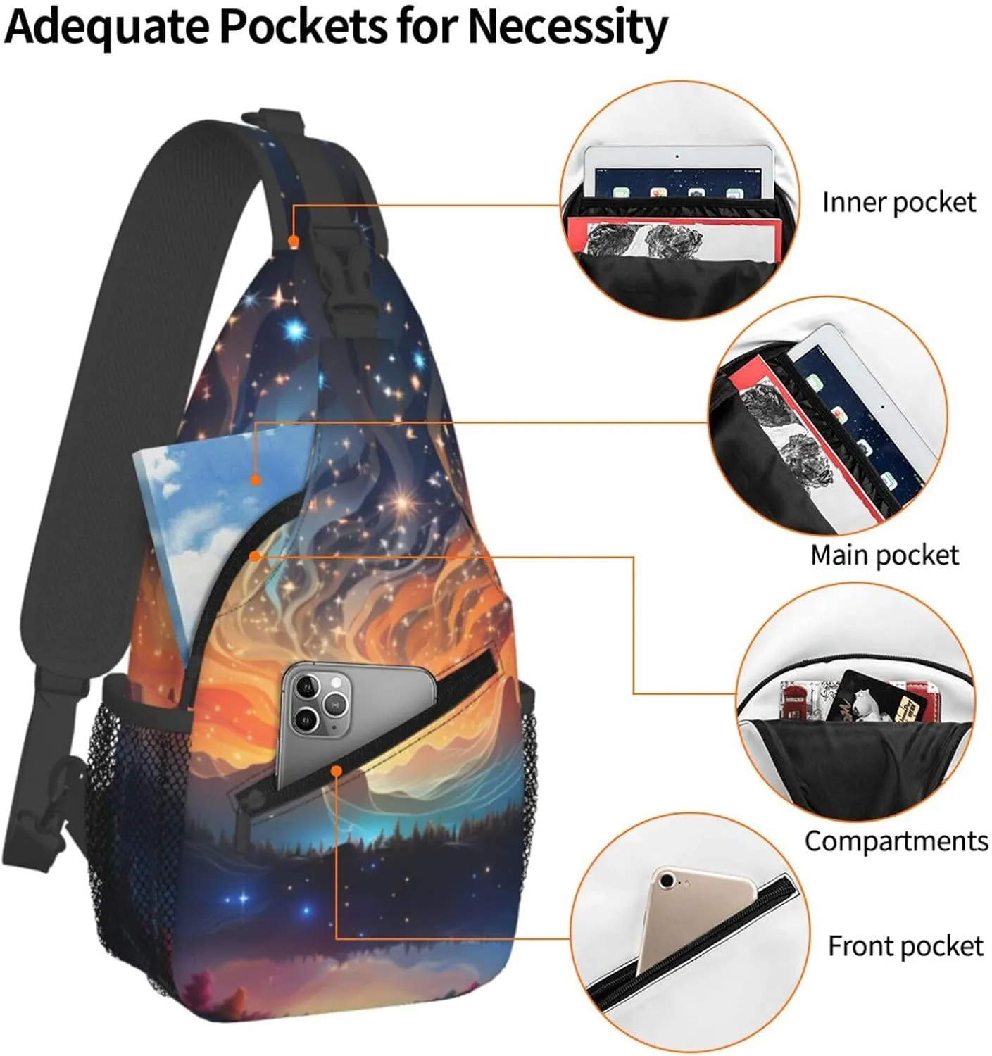Sling Bag for Men Women Crossbody Backpack Gradient starry sky Crossbody Bag Chest Bag for Travel Sport