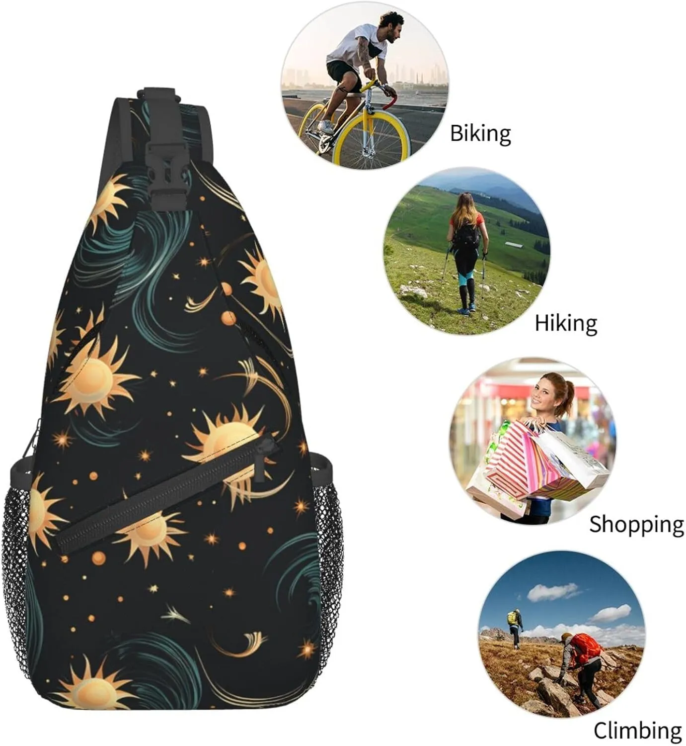 Sling Bag for Men Women Crossbody Backpack Repeating sun pattern Crossbody Bag Chest Bag for Travel Sport