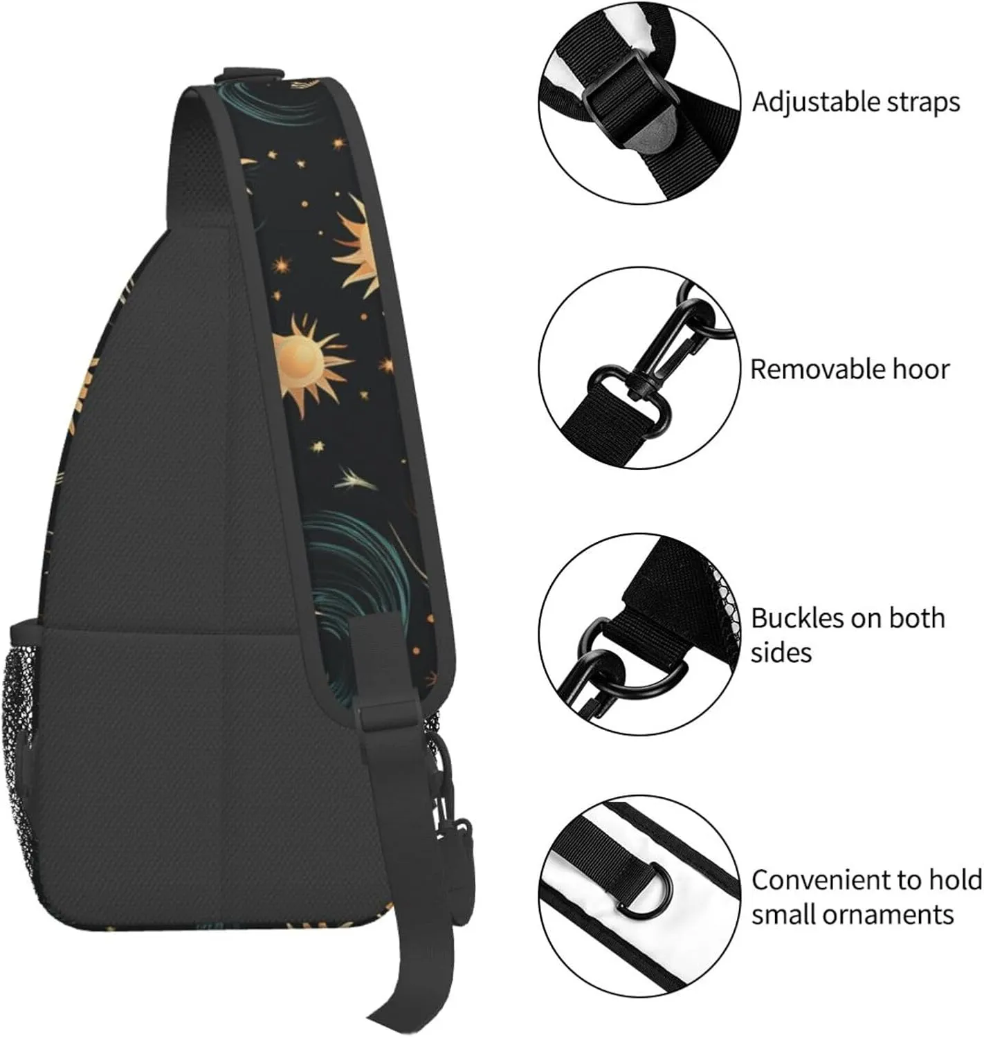 Sling Bag for Men Women Crossbody Backpack Repeating sun pattern Crossbody Bag Chest Bag for Travel Sport