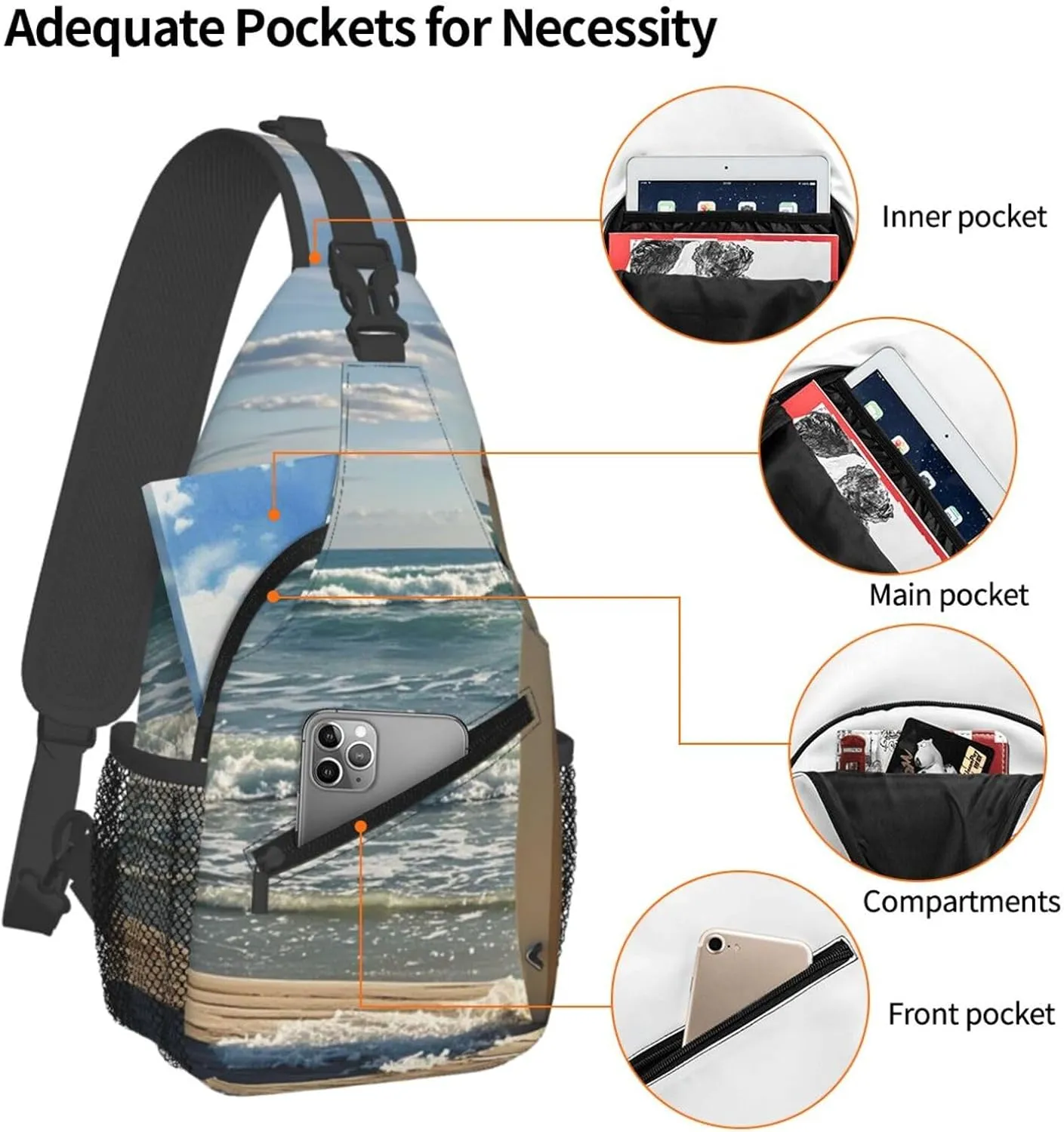 Sling Bag for Men Women Crossbody Backpack Surfboard on Wooden Crossbody Bag Chest Bag for Travel Sport