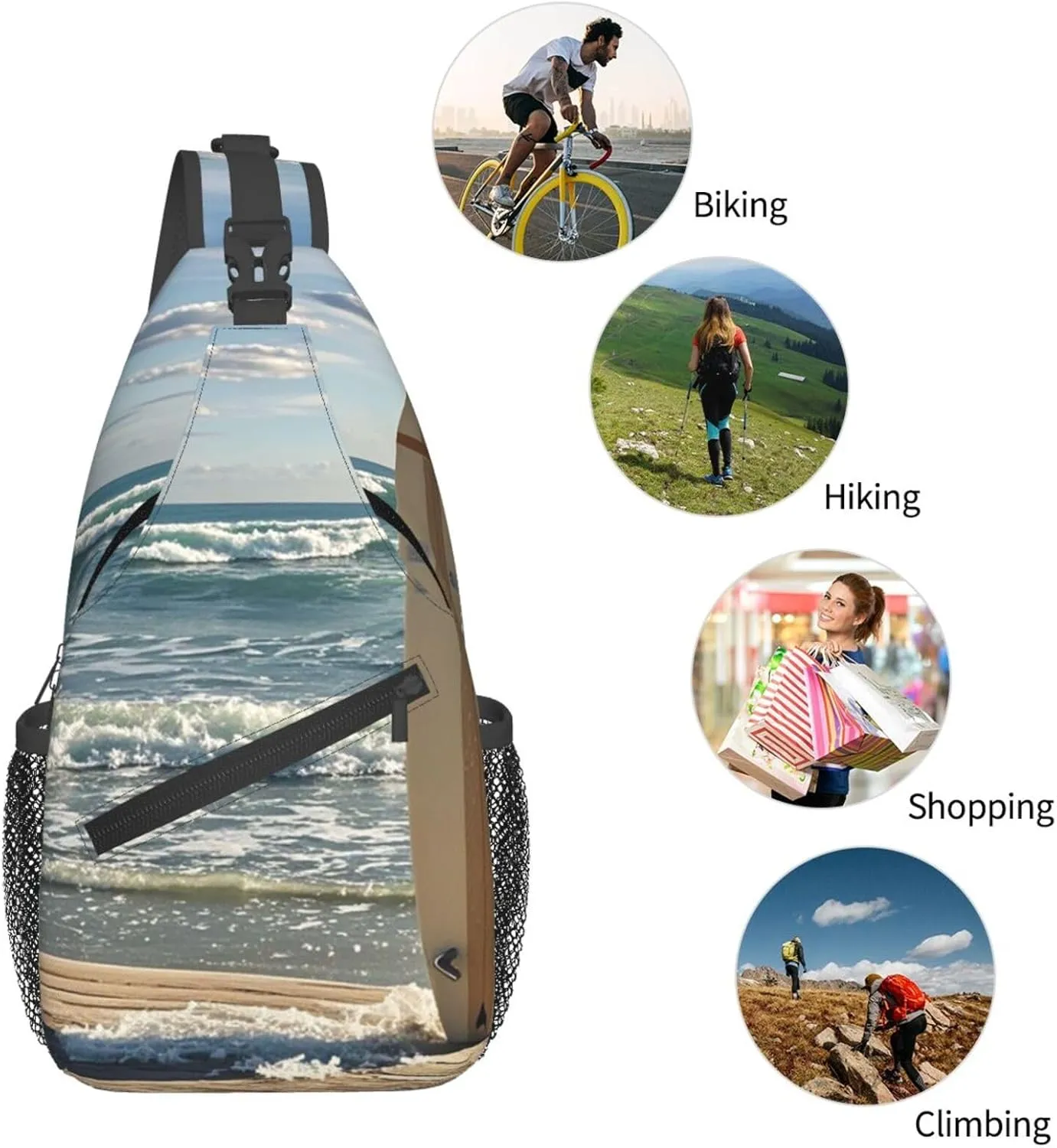 Sling Bag for Men Women Crossbody Backpack Surfboard on Wooden Crossbody Bag Chest Bag for Travel Sport