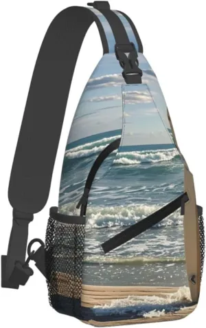 Sling Bag for Men Women Crossbody Backpack Surfboard on Wooden Crossbody Bag Chest Bag for Travel Sport