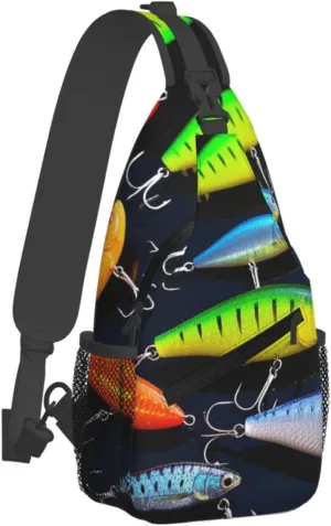 Sling Bag for Men Women Crossbody Backpack Various Type of Fishing Baits Crossbody Bag Chest Bag for Travel Sport