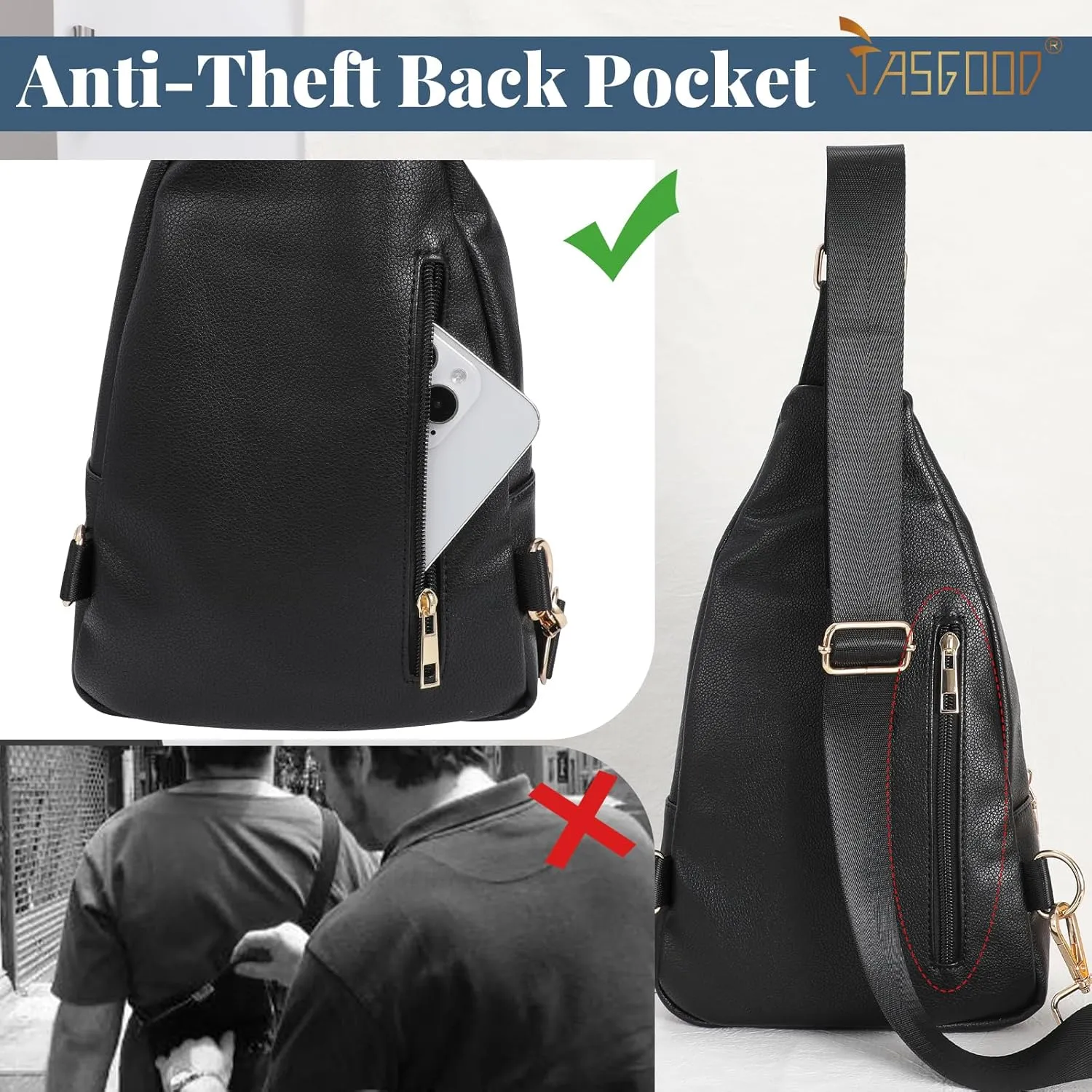 Sling Bag for Women Crossbody Leather Fanny Packs Chest Bag Fashion Sling Backpack Travel JASGOOD