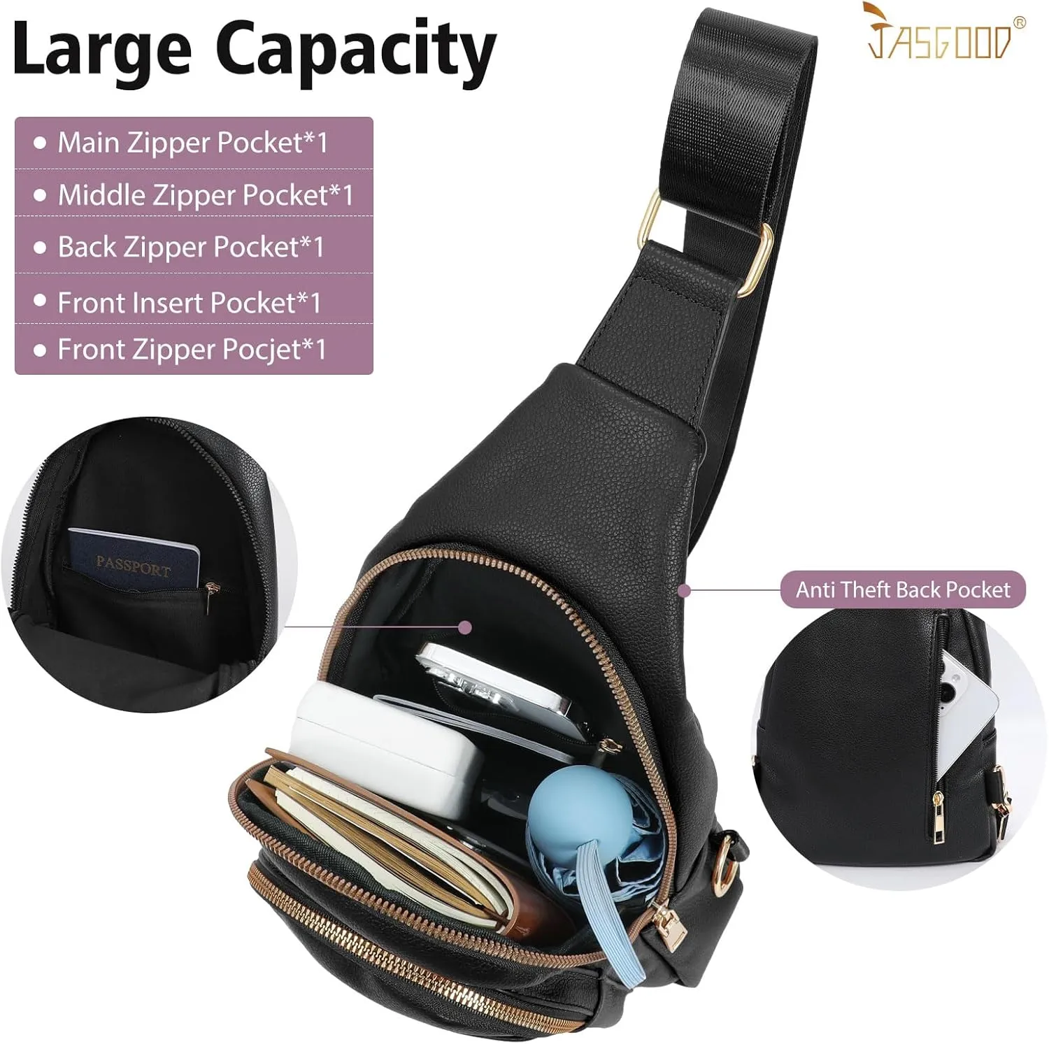 Sling Bag for Women Crossbody Leather Fanny Packs Chest Bag Fashion Sling Backpack Travel JASGOOD