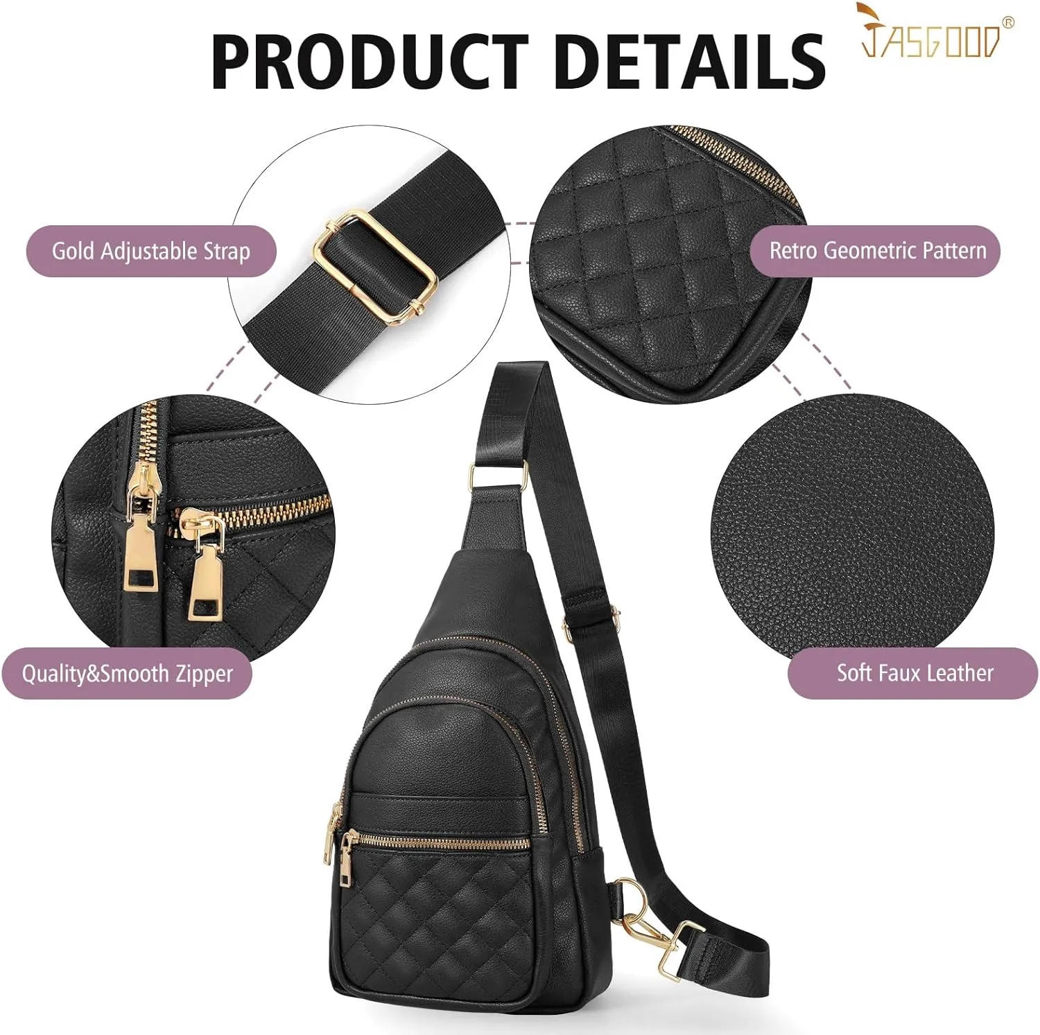 Sling Bag for Women Crossbody Leather Fanny Packs Chest Bag Fashion Sling Backpack Travel JASGOOD