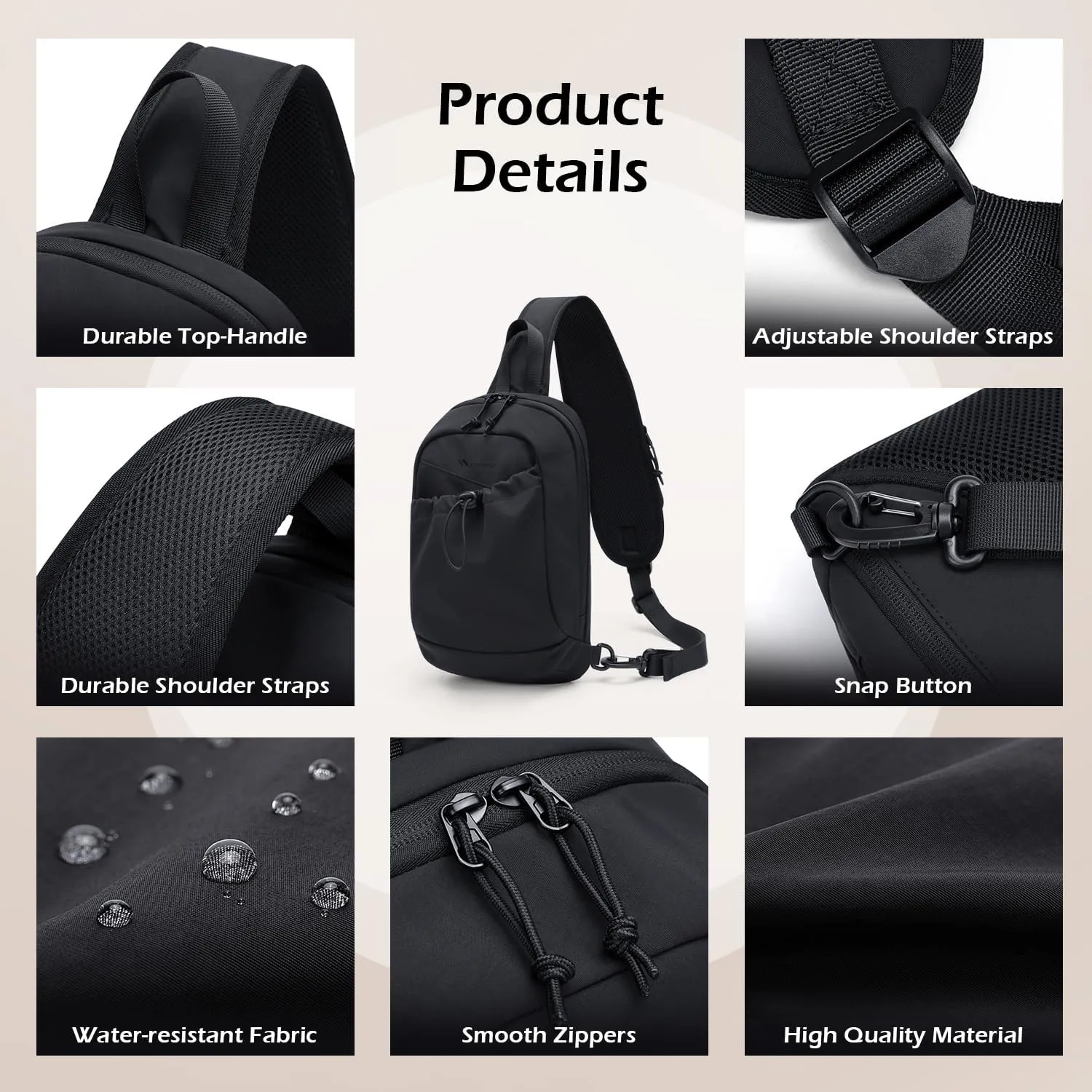 Sling Bag for Women, Crossbody Sling Chest Daypack Shoulder Cross body Bag for Casual Commuting Work Travel Sport Hiking,3.4L,Black