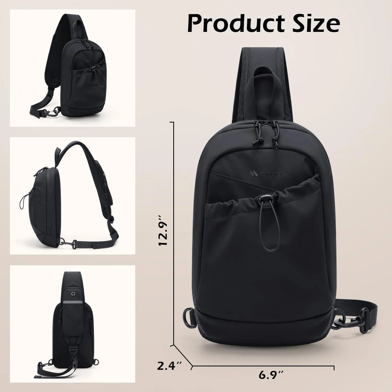 Sling Bag for Women, Crossbody Sling Chest Daypack Shoulder Cross body Bag for Casual Commuting Work Travel Sport Hiking,3.4L,Black