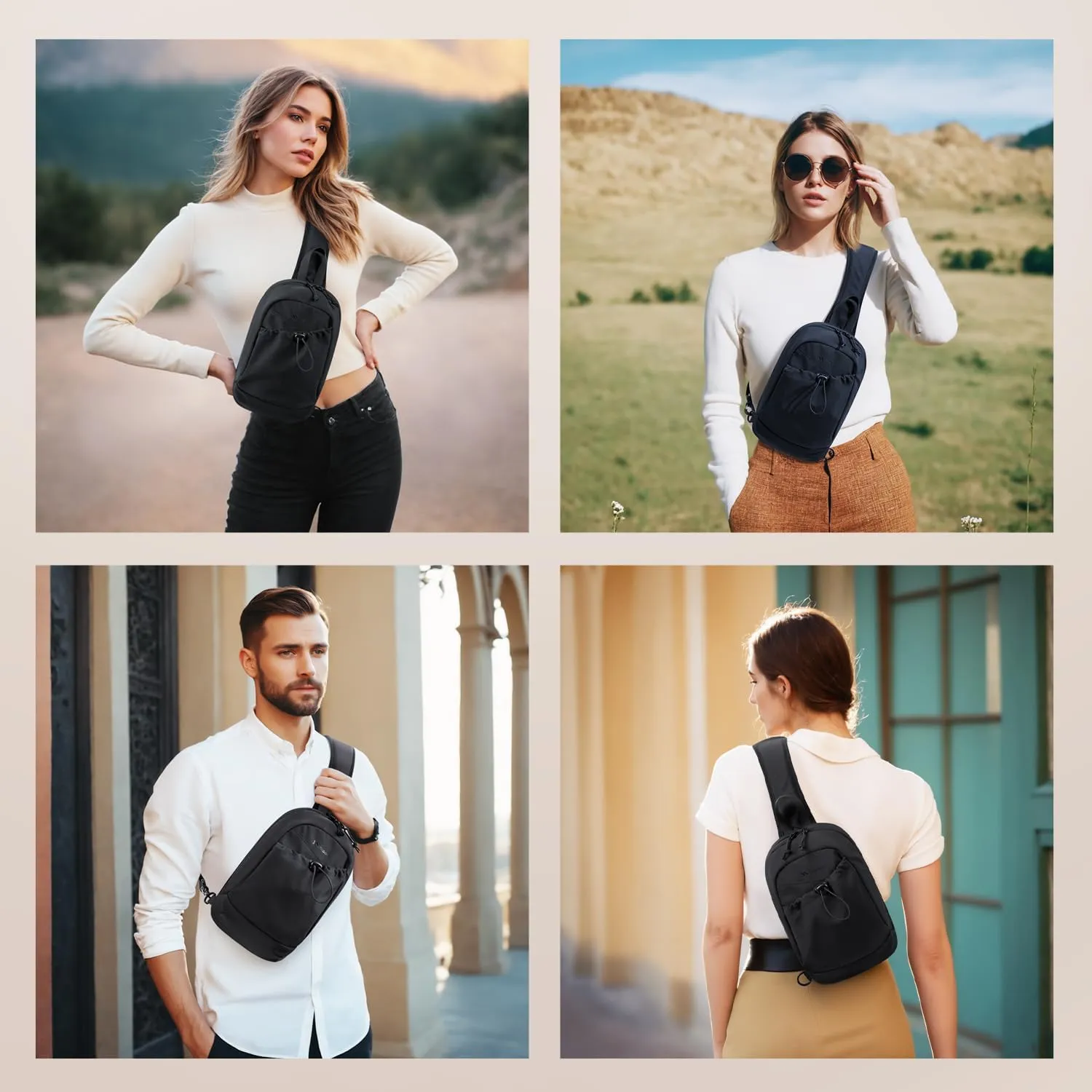 Sling Bag for Women, Crossbody Sling Chest Daypack Shoulder Cross body Bag for Casual Commuting Work Travel Sport Hiking,3.4L,Black