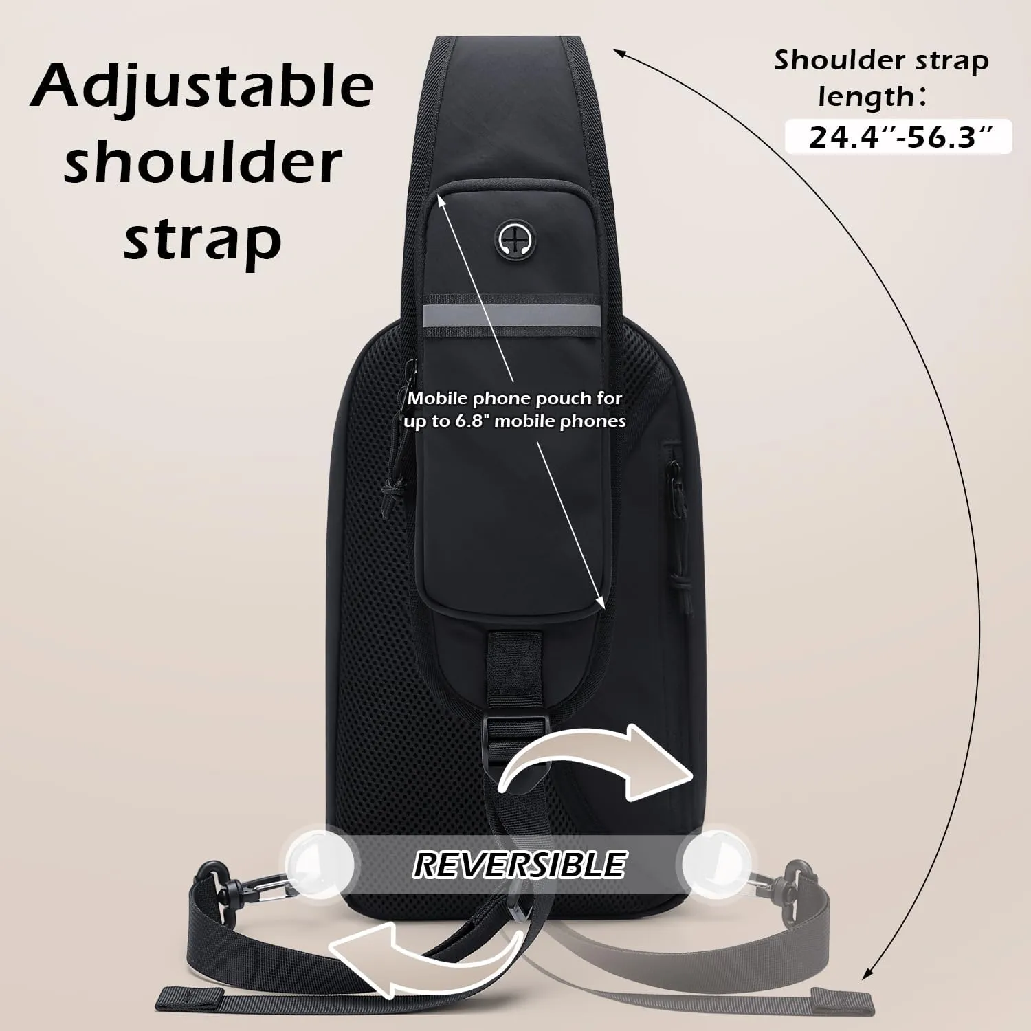 Sling Bag for Women, Crossbody Sling Chest Daypack Shoulder Cross body Bag for Casual Commuting Work Travel Sport Hiking,3.4L,Black