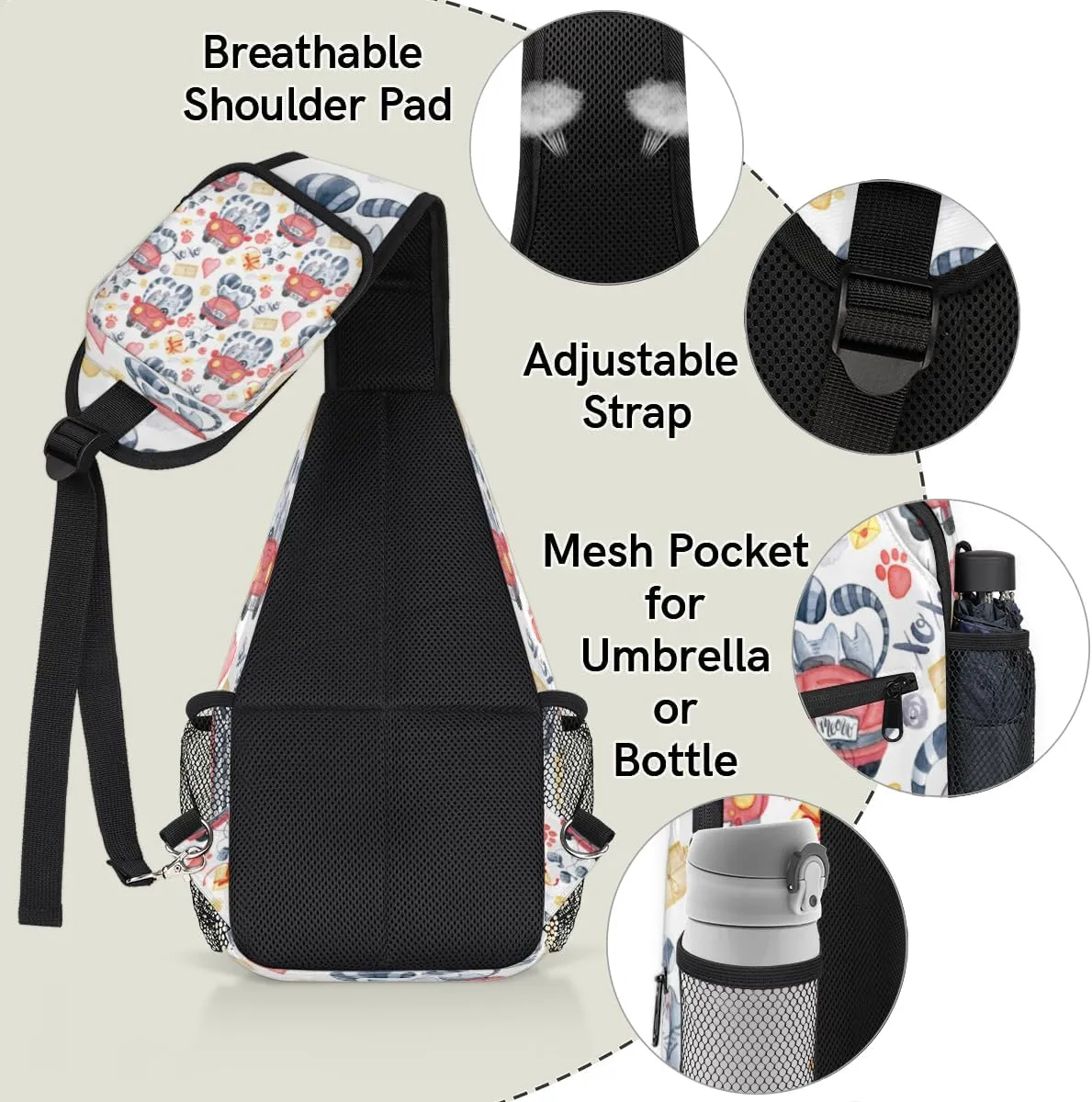 Sling Bag for Women Men Chest Shoulder Backpack Multipurpose Crossbody Bag Lightweight Travel Hiking Daypack