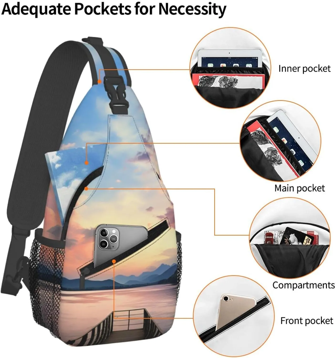 Sling Bag for Women Men Crossbody Bag Sling Backpack Calm sky Cross Body Bag Adjustable Chest Bag
