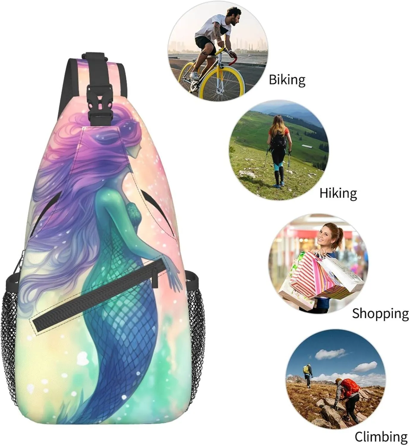 Sling Bag for Women Men Crossbody Bag Small Sling Backpack Beautiful Mermaid tail Chest Bag Hiking Daypack