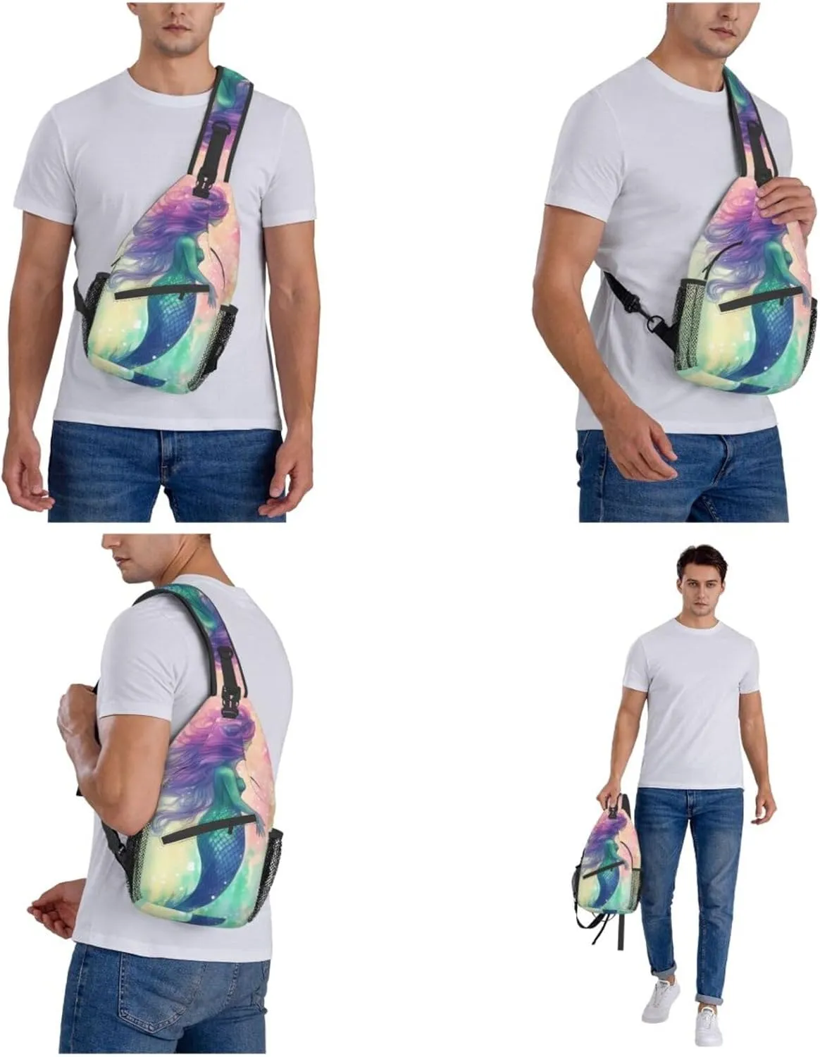 Sling Bag for Women Men Crossbody Bag Small Sling Backpack Beautiful Mermaid tail Chest Bag Hiking Daypack